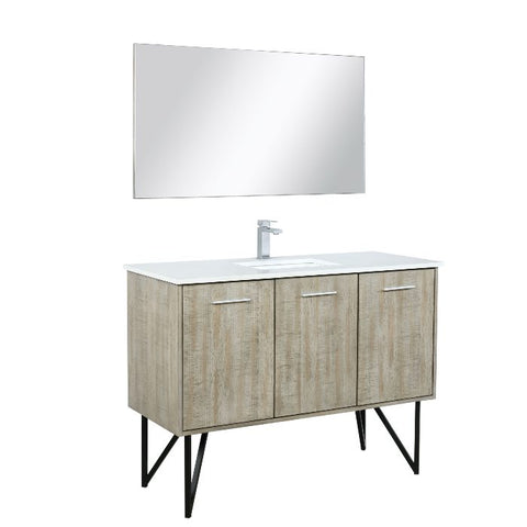 Image of Lexora Lancy Modern 48" Rustic Acacia Square Sink Bathroom Vanity Set w/ Labaro Brushed Nickel Faucet | LLC48SKSOSM43FBN