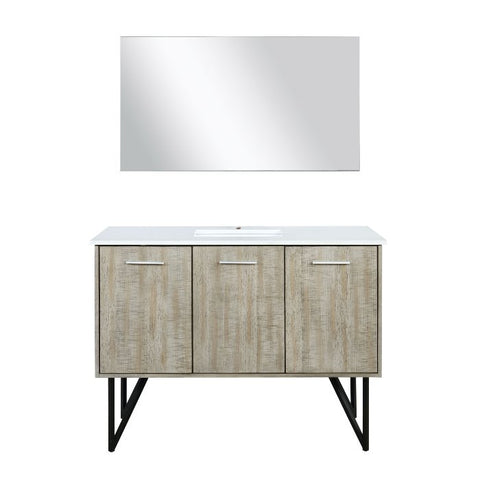 Image of Lexora Lancy Modern 48" Rustic Acacia Bathroom Vanity w/ White Quartz Top, and 43" Frameless Mirror | LLC48SKSOSM43