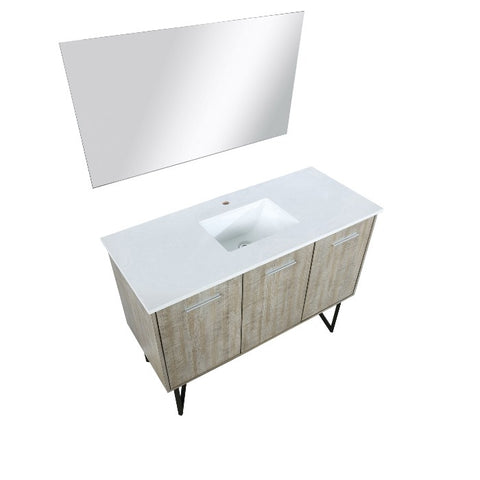 Image of Lexora Lancy Modern 48" Rustic Acacia Bathroom Vanity w/ White Quartz Top, and 43" Frameless Mirror | LLC48SKSOSM43