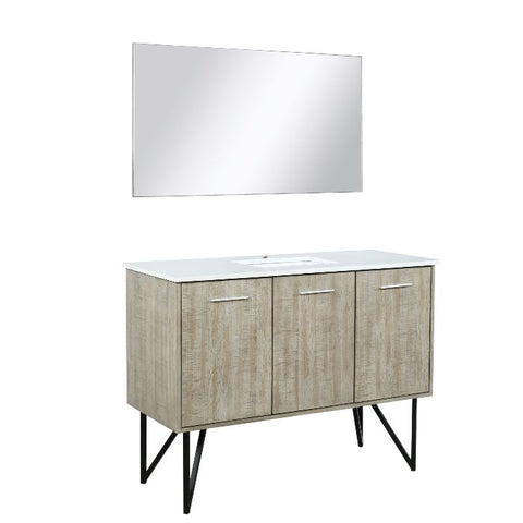 Image of Lexora Lancy Modern 48" Rustic Acacia Bathroom Vanity w/ White Quartz Top, and 43" Frameless Mirror | LLC48SKSOSM43