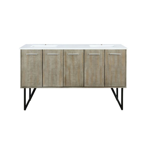 Image of Lexora Lancy Modern Rustic Acacia 60" Double Square Sink Bathroom Vanity w/ White Quartz Top | LLC60DKSOS000