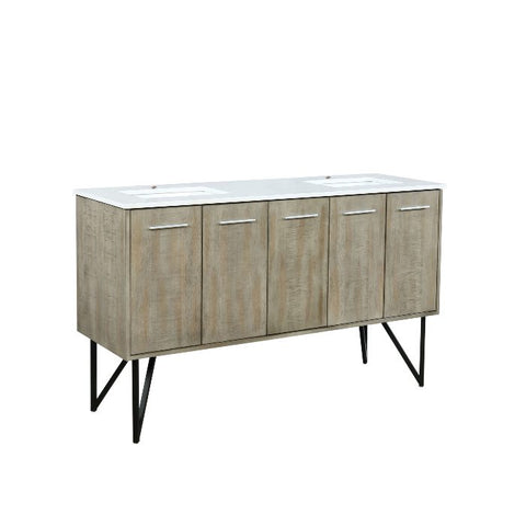 Image of Lexora Lancy Modern Rustic Acacia 60" Double Square Sink Bathroom Vanity w/ White Quartz Top | LLC60DKSOS000