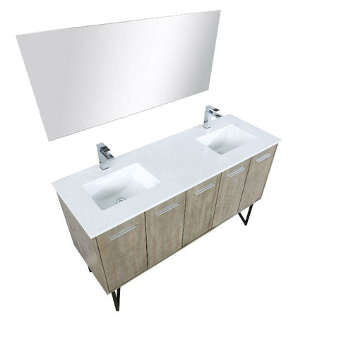 Image of Lexora Lancy Modern 60" Rustic Acacia Square Sink Bathroom Vanity Set w/ Balzani Gun Metal Faucet | LLC60DKSOSM55FGM