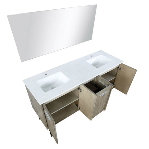 Image of Lexora Lancy Modern 60" Rustic Acacia Double Bathroom Vanity w/ White Quartz Top, and 55" Frameless Mirror | LLC60DKSOSM55