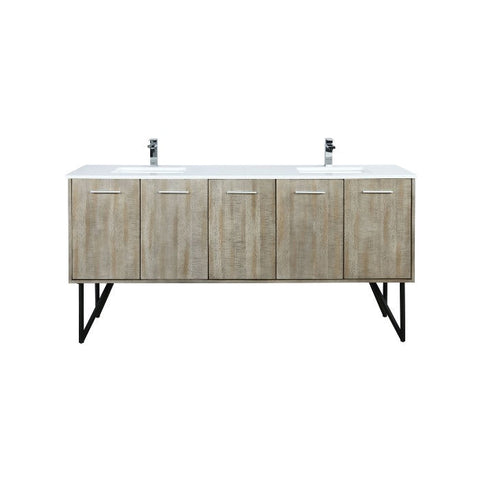 Image of Lexora Lancy Modern Rustic Acacia 72" Double Square Sink Bathroom Vanity w/ White Quartz Top and Monte Chrome Faucet | LLC72DKSOS000FCH