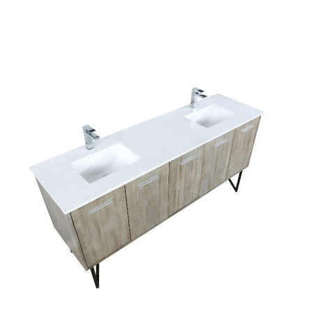Image of Lexora Lancy Modern Rustic Acacia 72" Double Square Sink Bathroom Vanity w/ White Quartz Top and Labaro Rose Gold Faucet | LLC72DKSOS000FRG