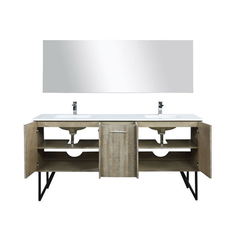 Image of Lexora Lancy Modern 72" Rustic Acacia Double Square Sink Bathroom Vanity Set w/ Balzani Gun Metal Faucet | LLC72DKSOSM70FGM