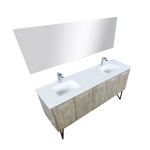 Image of Lexora Lancy Modern 72" Rustic Acacia Double Square Sink Bathroom Vanity Set w/ Labaro Rose Gold Faucet | LLC72DKSOSM70FRG
