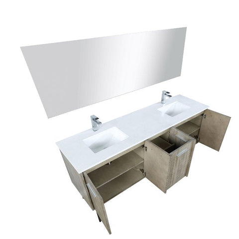 Image of Lexora Lancy Modern 72" Rustic Acacia Double Square Sink Bathroom Vanity Set w/ Labaro Rose Gold Faucet | LLC72DKSOSM70FRG