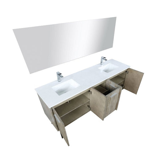 Image of Lexora Lancy Modern 72" Rustic Acacia Double Square Sink Bathroom Vanity Set w/ Monte Chrome Faucet | LLC72DKSOSM70FCH