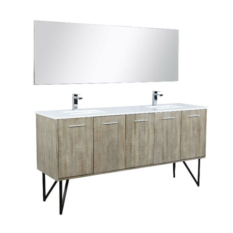 Image of Lexora Lancy Modern 72" Rustic Acacia Double Square Sink Bathroom Vanity Set w/ Monte Chrome Faucet | LLC72DKSOSM70FCH