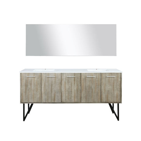 Image of Lexora Lancy Modern 72" Rustic Acacia Square Sink Bathroom Vanity w/ Labaro Brushed Nickel Faucet | LLC72DKSOSM70