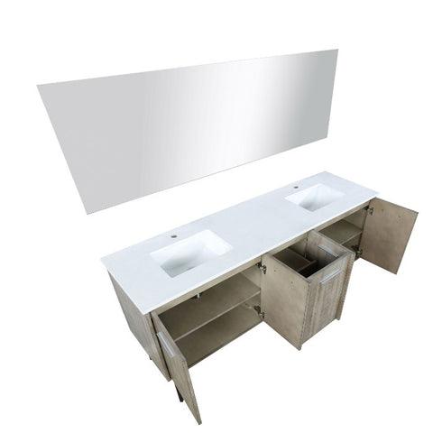 Image of Lexora Lancy Modern 72" Rustic Acacia Square Sink Bathroom Vanity w/ Labaro Brushed Nickel Faucet | LLC72DKSOSM70