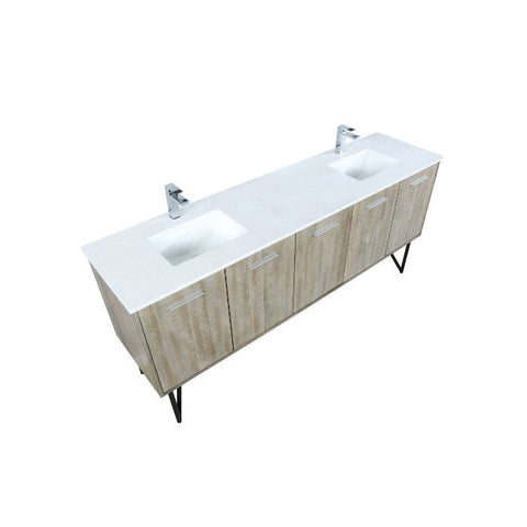 Image of Lexora Lancy Modern 80" Rustic Acacia Square Sink Bathroom Vanity Set w/ Labaro Rose Gold Faucet | LLC80DKSOS000FRG