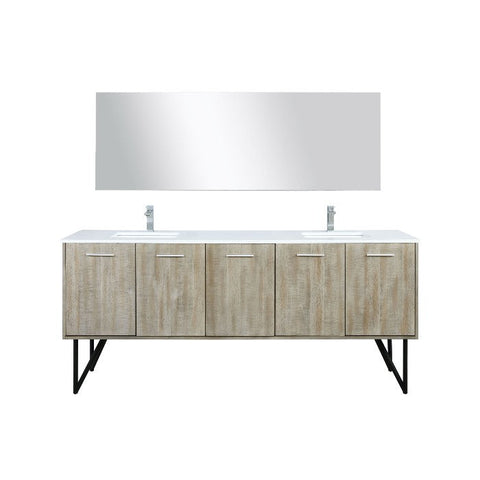 Image of Lexora Lancy Modern 80" Rustic Acacia Double Square Sink Bathroom Vanity Set w/ Monte Chrome Faucet | LLC80DKSOSM70FCH