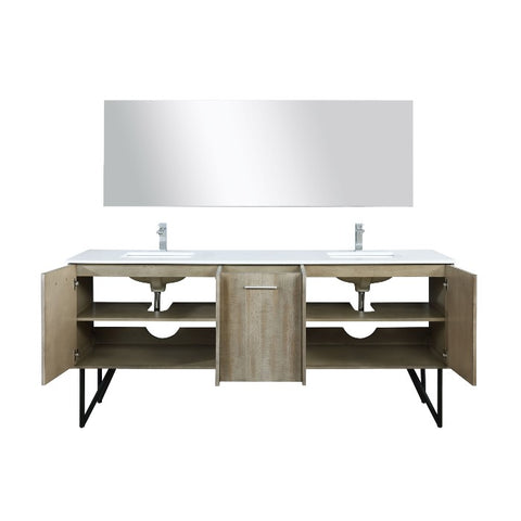 Image of Lexora Lancy Modern 80" Rustic Acacia Double Square Sink Bathroom Vanity Set w/ Labaro Brushed Nickel Faucet | LLC80DKSOSM70FBN