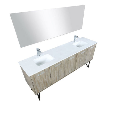 Image of Lexora Lancy Modern 80" Rustic Acacia Double Square Sink Bathroom Vanity Set w/ Monte Chrome Faucet | LLC80DKSOSM70FCH