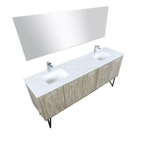 Image of Lexora Lancy Modern 80" Rustic Acacia Double Square Sink Bathroom Vanity Set w/ Labaro Rose Gold Faucet | LLC80DKSOSM70FRG