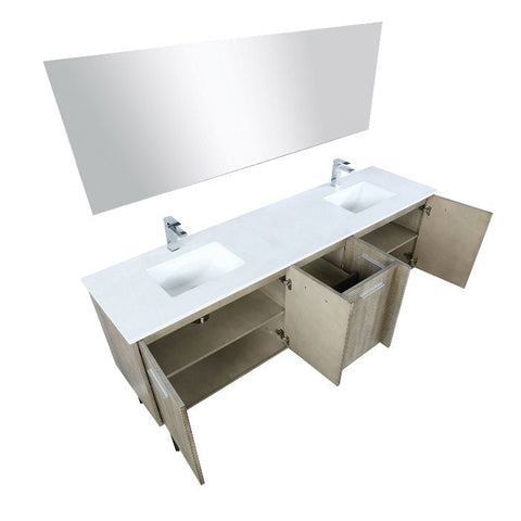Image of Lexora Lancy Modern 80" Rustic Acacia Double Square Sink Bathroom Vanity Set w/ Labaro Rose Gold Faucet | LLC80DKSOSM70FRG