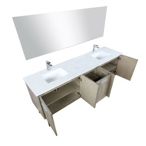 Image of Lexora Lancy Modern 80" Rustic Acacia Double Square Sink Bathroom Vanity Set w/ Labaro Brushed Nickel Faucet | LLC80DKSOSM70FBN
