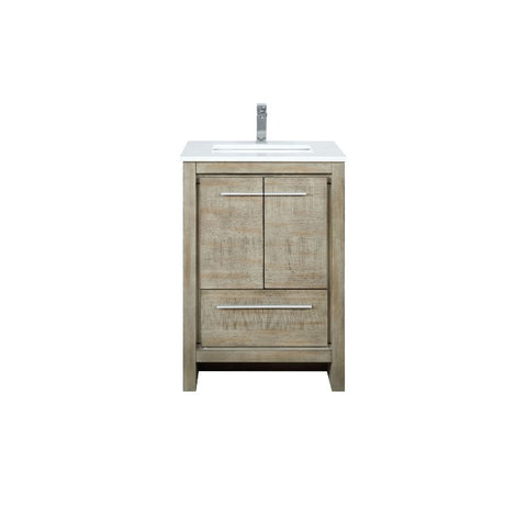 Image of Lexora Lafarre Contemporary 24" Rustic Acacia Single Sink Bathroom Vanity with White Quartz Top and Labaro Brushed Nickel Faucet | LLF24SKSOS000FBN