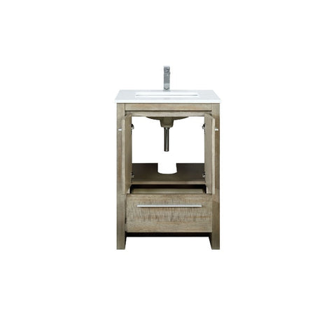 Image of Lexora Lafarre Contemporary 24" Rustic Acacia Single Sink Bathroom Vanity with White Quartz Top and Balzani Gun Metal Faucet | LLF24SKSOS000FGM