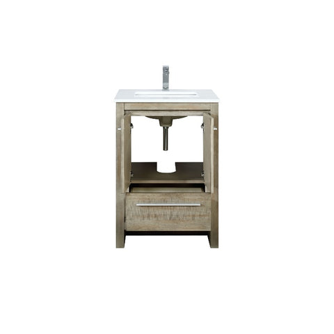 Image of Lexora Lafarre Contemporary 24" Rustic Acacia Single Sink Bathroom Vanity with White Quartz Top and Labaro Brushed Nickel Faucet | LLF24SKSOS000FBN