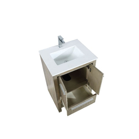 Image of Lexora Lafarre Contemporary 24" Rustic Acacia Single Sink Bathroom Vanity with White Quartz Top and Labaro Rose Gold Faucet | LLF24SKSOS000FRG