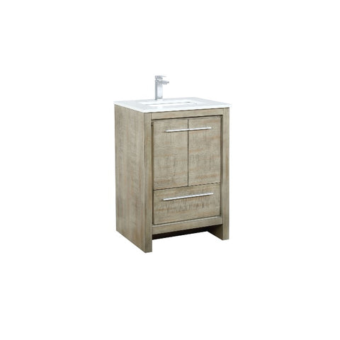 Image of Lexora Lafarre Contemporary 24" Rustic Acacia Single Sink Bathroom Vanity with White Quartz Top and Labaro Brushed Nickel Faucet | LLF24SKSOS000FBN