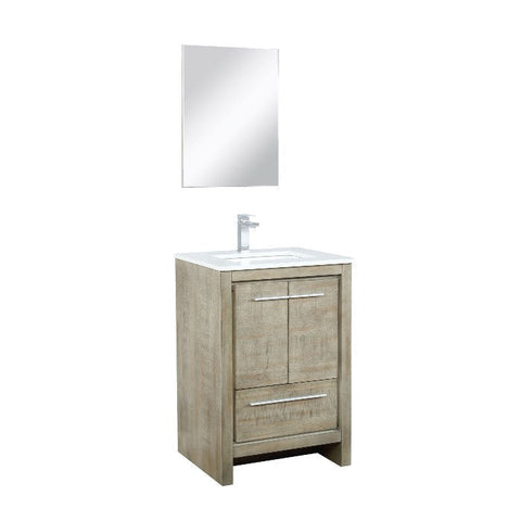 Image of Lexora Contemporary Lafarre 24" Rustic Acacia Single Sink Bathroom Vanity Set w/ Labaro Rose Gold Faucet | LLF24SKSOSM18FRG