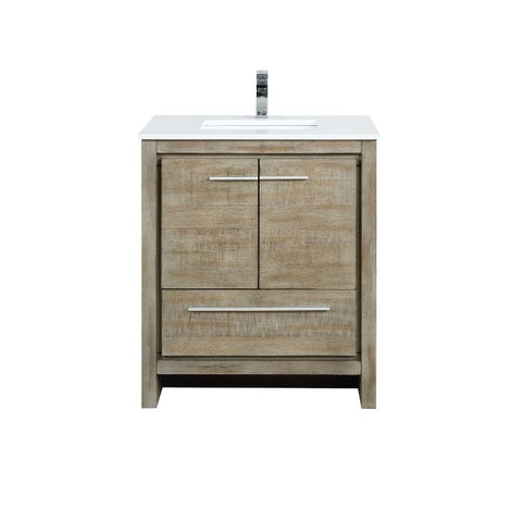 Image of Lexora Lafarre Contemporary 30" Rustic Acacia Single Sink Bathroom Vanity with White Quartz Top and Monte Chrome Faucet | LLF30SKSOS000FCH