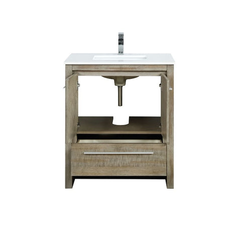 Image of Lexora Lafarre Contemporary 30" Rustic Acacia Single Sink Bathroom Vanity with White Quartz Top and Labaro Brushed Nickel Faucet | LLF30SKSOS000FBN