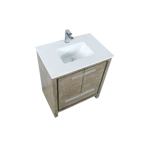 Image of Lexora Lafarre Contemporary 30" Rustic Acacia Single Sink Bathroom Vanity with White Quartz Top and Balzani Gun Metal Faucet | LLF30SKSOS000FGM