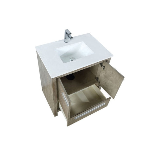 Image of Lexora Lafarre Contemporary 30" Rustic Acacia Single Sink Bathroom Vanity with White Quartz Top and Balzani Gun Metal Faucet | LLF30SKSOS000FGM