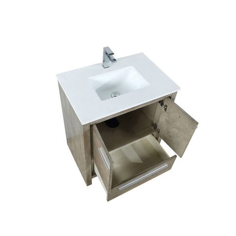 Image of Lexora Lafarre Contemporary 30" Rustic Acacia Single Sink Bathroom Vanity with White Quartz Top and Labaro Brushed Nickel Faucet | LLF30SKSOS000FBN