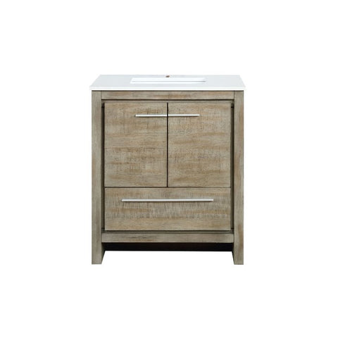 Image of Lexora Lafarre Contemporary 30" Rustic Acacia Single Sink Bathroom Vanity with White Quartz Top | LLF30SKSOS000