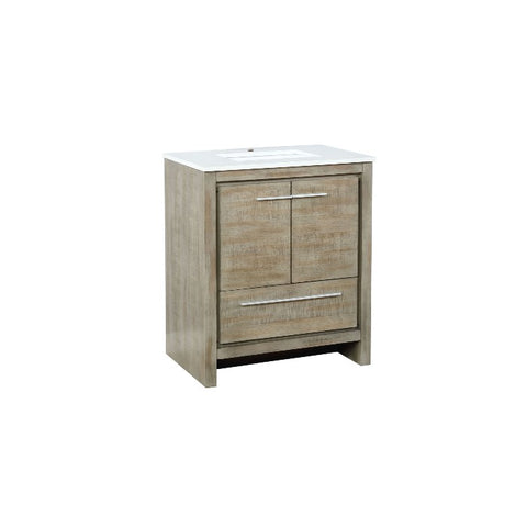 Image of Lexora Lafarre Contemporary 30" Rustic Acacia Single Sink Bathroom Vanity with White Quartz Top | LLF30SKSOS000