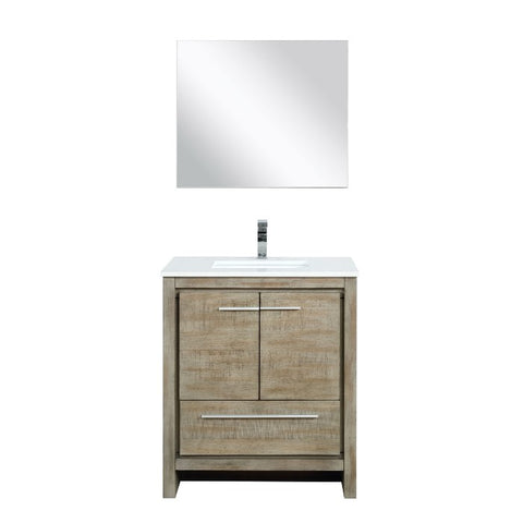 Image of Lexora Lafarre Contemporary 30" Rustic Acacia Single Sink Bathroom Vanity Set w/ Labaro Brushed Nickel Faucet | LLF30SKSOSM28FBN