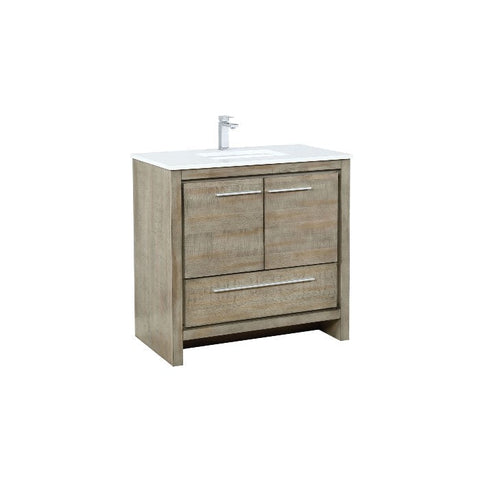 Image of Lexora Lafarre Contemporary 36" Rustic Acacia Single Sink Bathroom Vanity w/ Labaro Rose Gold Faucet | LLF36SKSOS000FRG