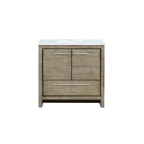 Image of Lexora Lafarre Contemporary 36" Rustic Acacia Single Sink Bathroom Vanity with White Quartz Top | LLF36SKSOS000