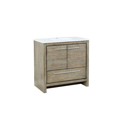 Image of Lexora Lafarre Contemporary 36" Rustic Acacia Single Sink Bathroom Vanity with White Quartz Top | LLF36SKSOS000