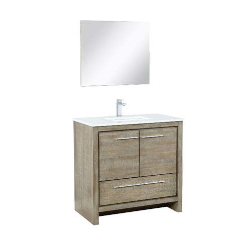 Image of Lexora Lafarre Contemporary 36" Rustic Acacia Single Sink Bathroom Vanity Set w/ Labaro Brushed Nickel Faucet | LLF36SKSOSM28FBN