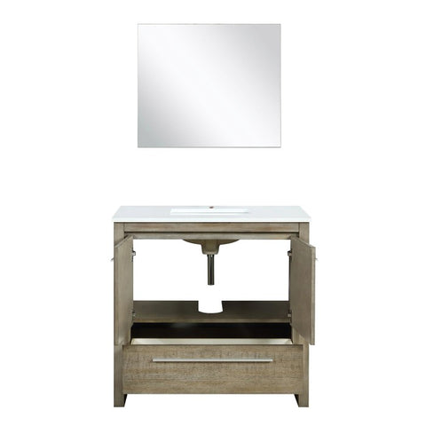 Image of Lexora Lafarre Contemporary 36" Rustic Acacia Single Sink Bathroom Vanity w/ Frameless Mirror | LLF36SKSOSM28