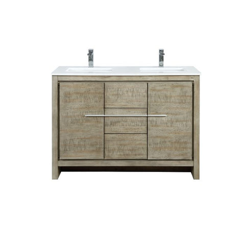 Image of Lexora Lafarre Contemporary 48" Rustic Acacia Double Sink Bathroom Vanity w/ Labaro Rose Gold Faucet | LLF48SKSOS000FRG