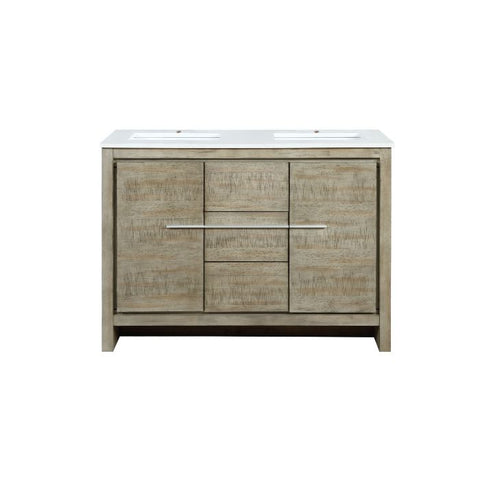 Image of Lexora Lafarre Contemporary 48" Rustic Acacia Double Sink Bathroom Vanity with White Quartz Top | LLF36SKSOS000