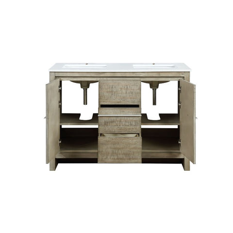 Image of Lexora Lafarre Contemporary 48" Rustic Acacia Double Sink Bathroom Vanity with White Quartz Top | LLF36SKSOS000