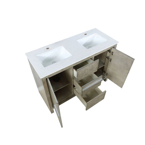 Image of Lexora Lafarre Contemporary 48" Rustic Acacia Double Sink Bathroom Vanity with White Quartz Top | LLF36SKSOS000