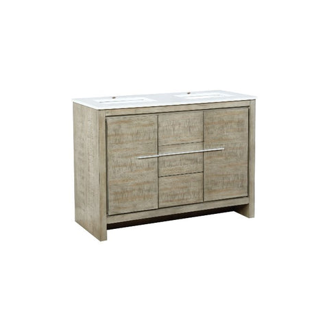Image of Lexora Lafarre Contemporary 48" Rustic Acacia Double Sink Bathroom Vanity with White Quartz Top | LLF36SKSOS000