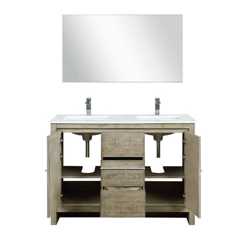 Image of Lexora Lafarre Contemporary 48" Rustic Acacia Double Sink Bathroom Vanity Set w/ Labaro Rose Gold Faucet | LLF48SKSOSM43FRG