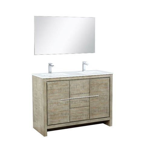 Image of Lexora Lafarre Contemporary 48" Rustic Acacia Double Sink Bathroom Vanity Set w/ Balzani Gun Metal Faucet | LLF48SKSOSM43FGM